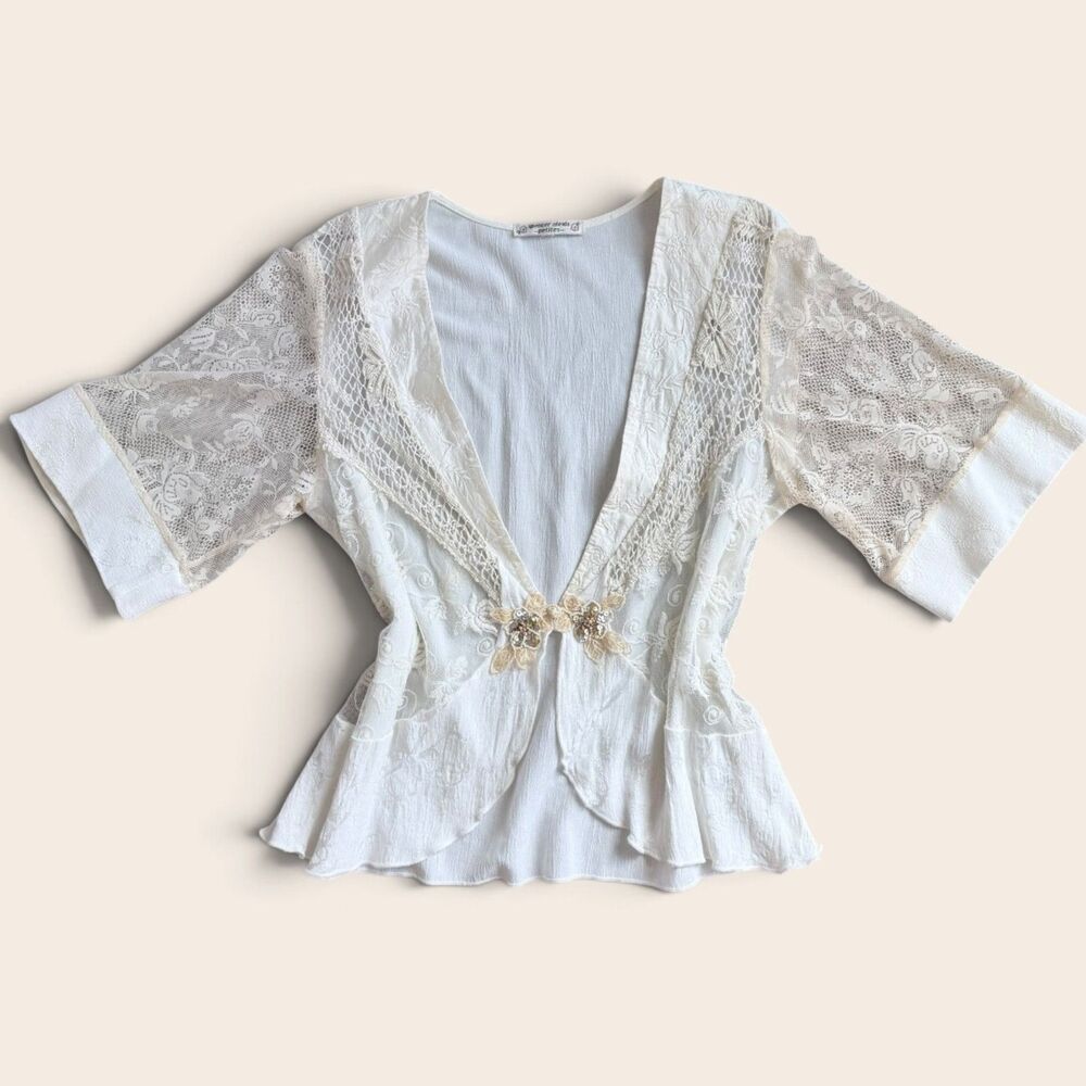 Vintage Spencer Alexis Petites XL White Lace Jacket Beaded Romantic Boho